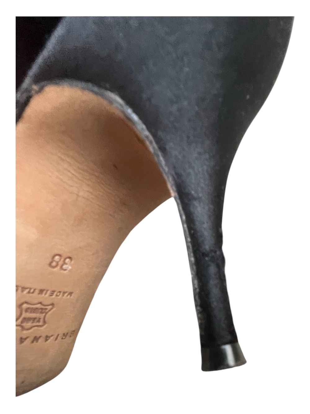 Brian Atwood Blk Satin Peep Toe d'Orsay Pearl Cluster Heels SZ 38 Party Wedding - Picture 10 of 12